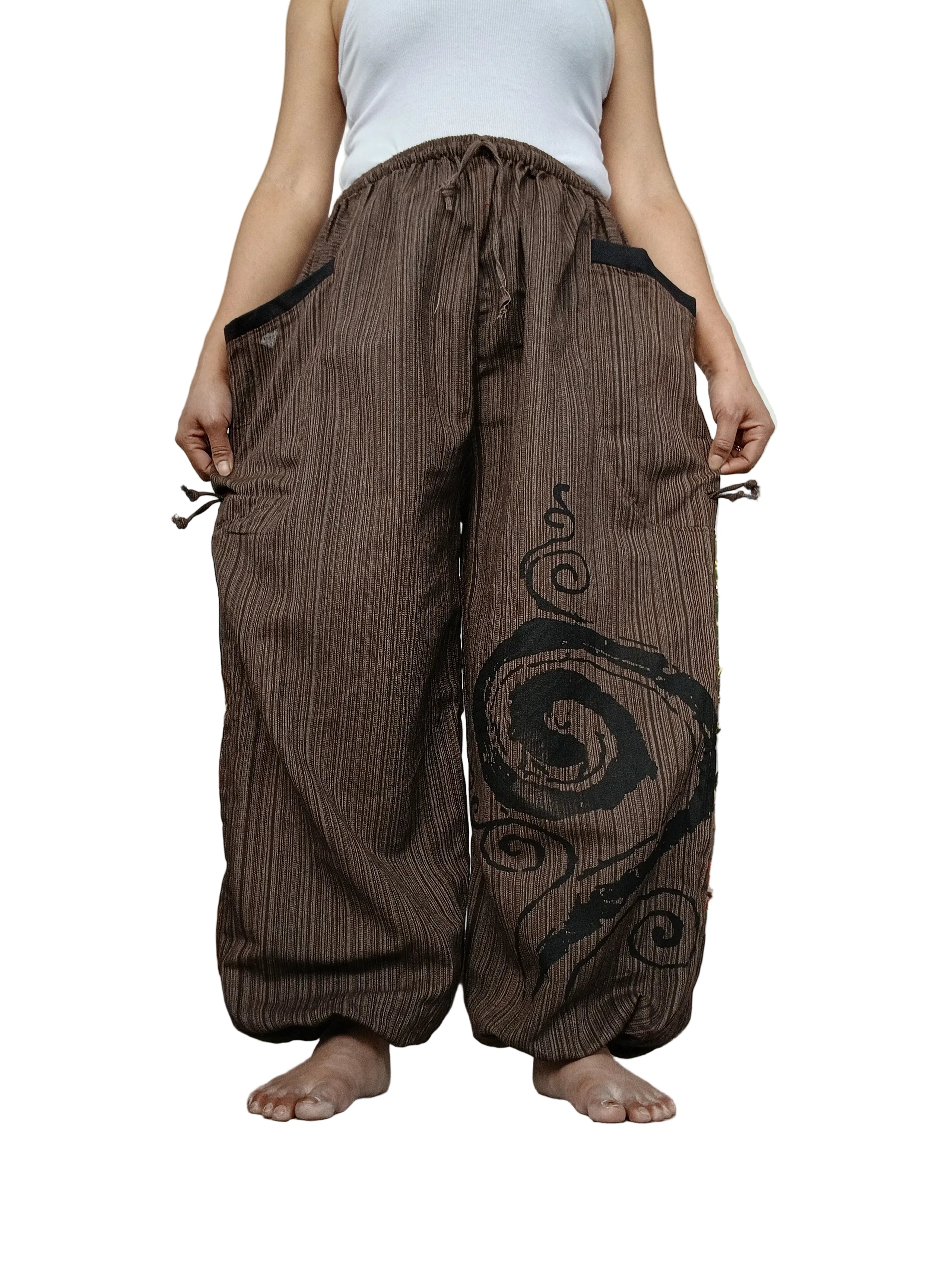 Cotton brown baggy hippie Boho trousers joggers wide leg poofy  harem pants for unisex