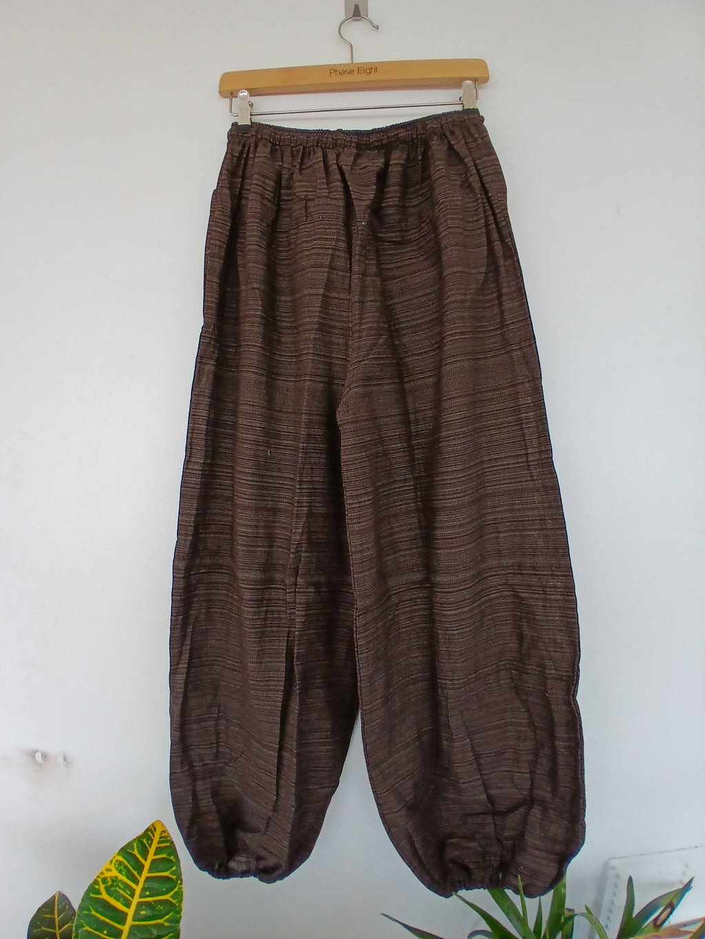 Unisex Brown cotton woven hippie Boho harem pants baggy relaxed fit trousers one size for S M L