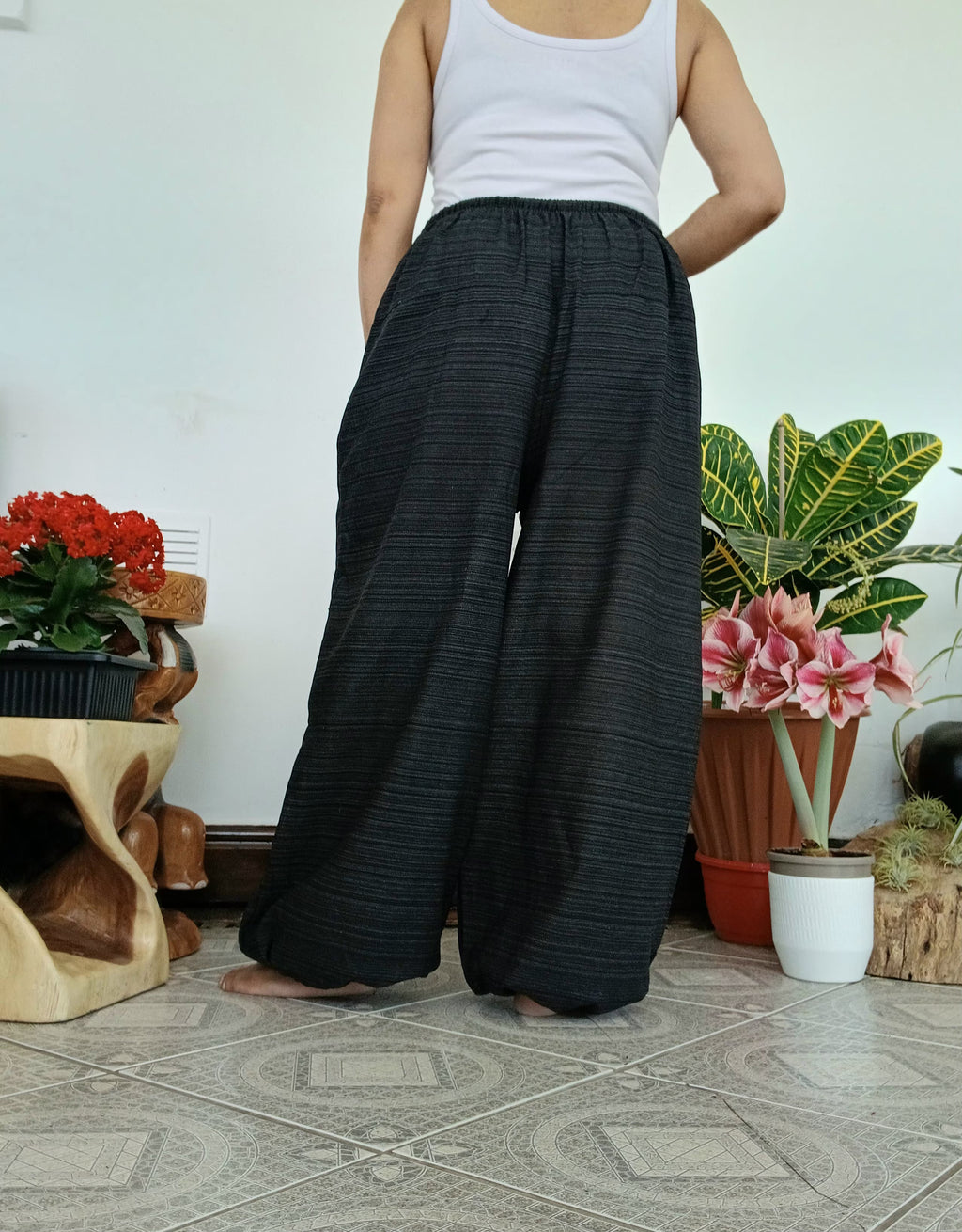 Cotton black Boho Harem Pants with Ethnic Pocket – Relaxed Fit,one size fit 8-10-12