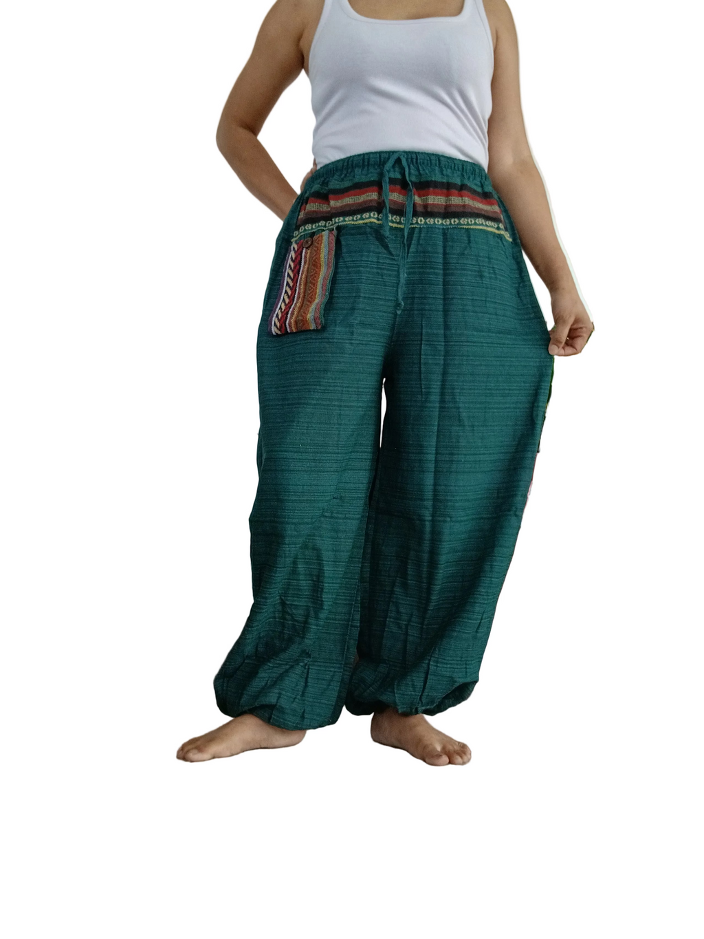 Darkgreen cotton Boho hippie Harem pants relaxed fit casual trousers one size fit 8-10-12 for unisex