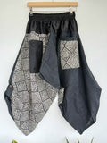 Black cotton with Tribal print Ninja samurai trousers Boho yoga harem pants