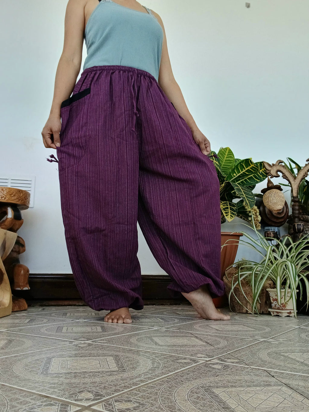 Plain purple cotton baggy relaxed fit harem pants hippie Boho loose-fit trousers one size fit S-M-L