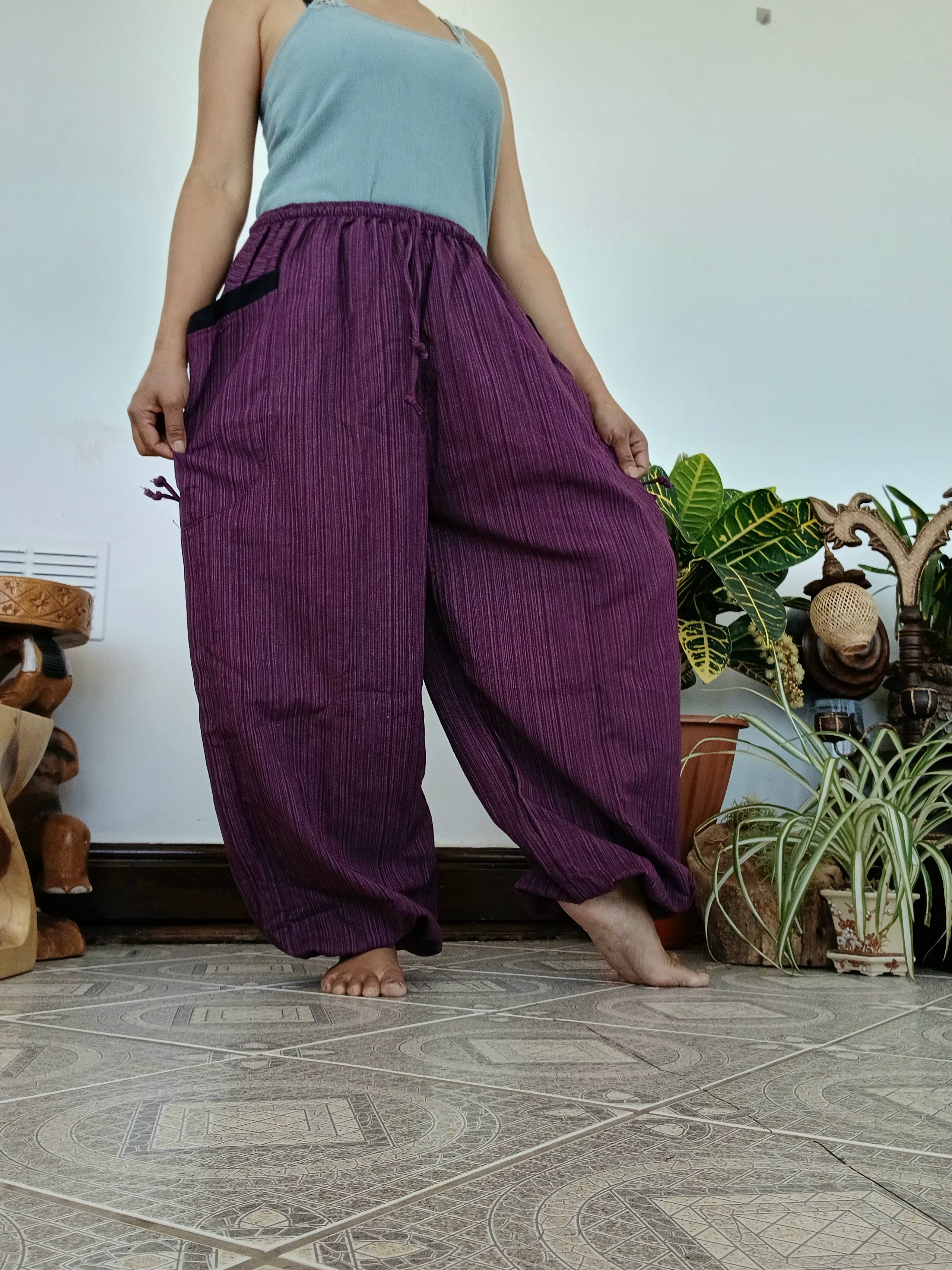 Plain purple cotton baggy relaxed fit harem pants hippie Boho loose-fit trousers one size fit S-M-L