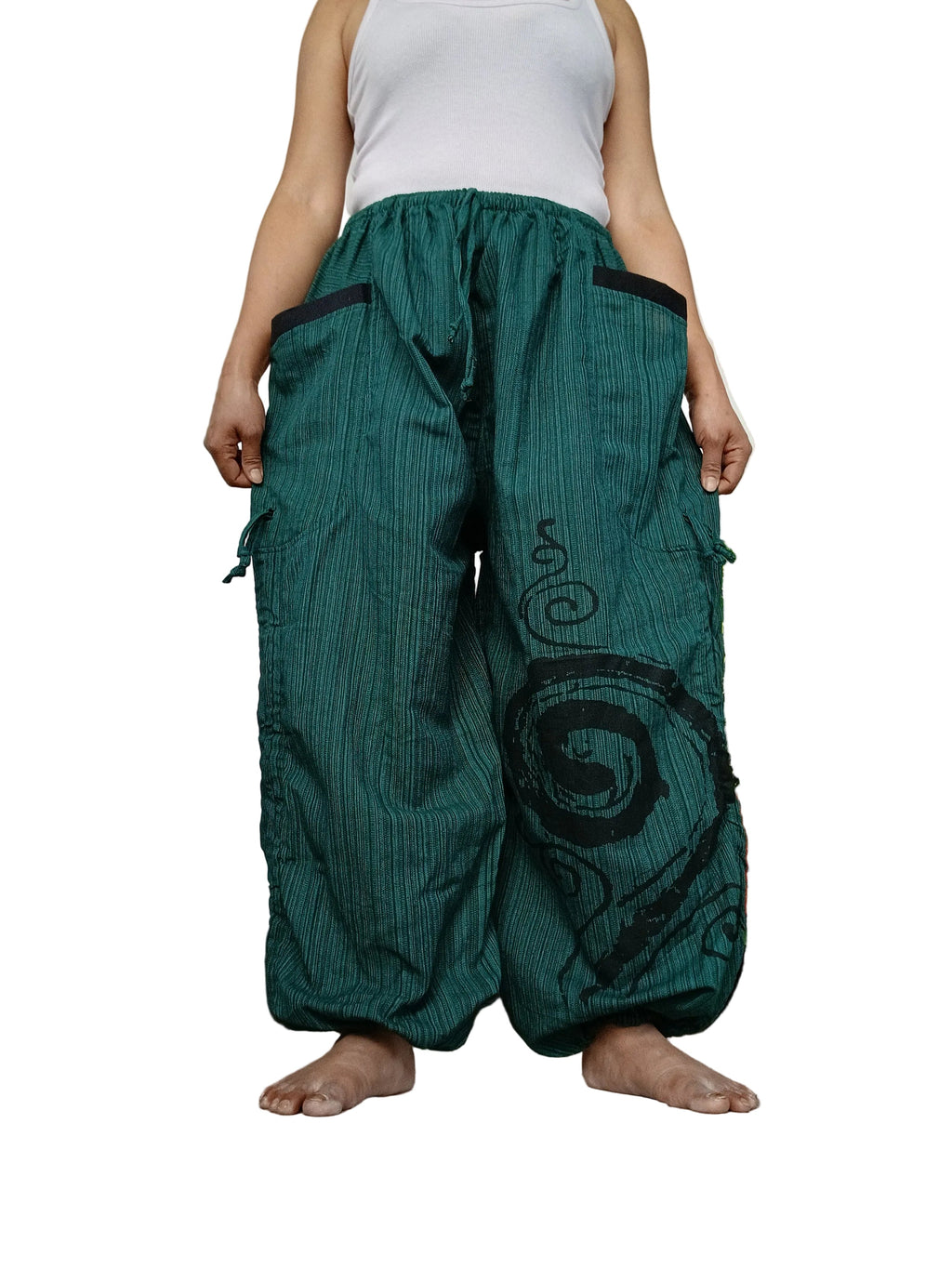 Darkgreen cotton Boho baggy relaxed fit harem pants hippie wide leg loose-fit trousers joggers for unisex