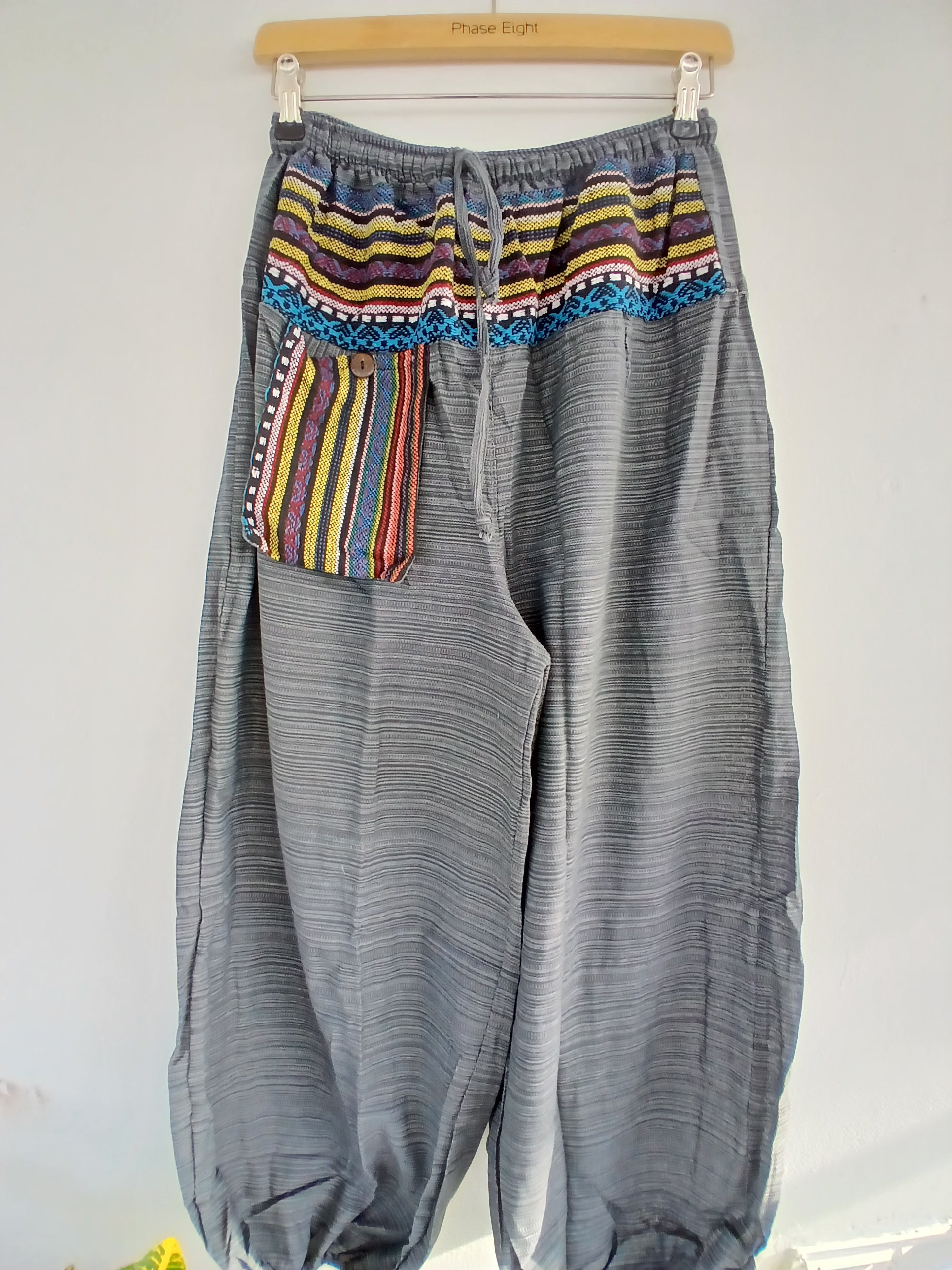 Boho Harem cotton Pants hippie relaxed fit trousers with Ethnic Pocket – Size S–L