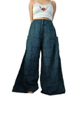 Cotton darkgreen turquoise patchwork Boho baggy harem pants wide leg palazzo flowy trousers for uk 8-10-12