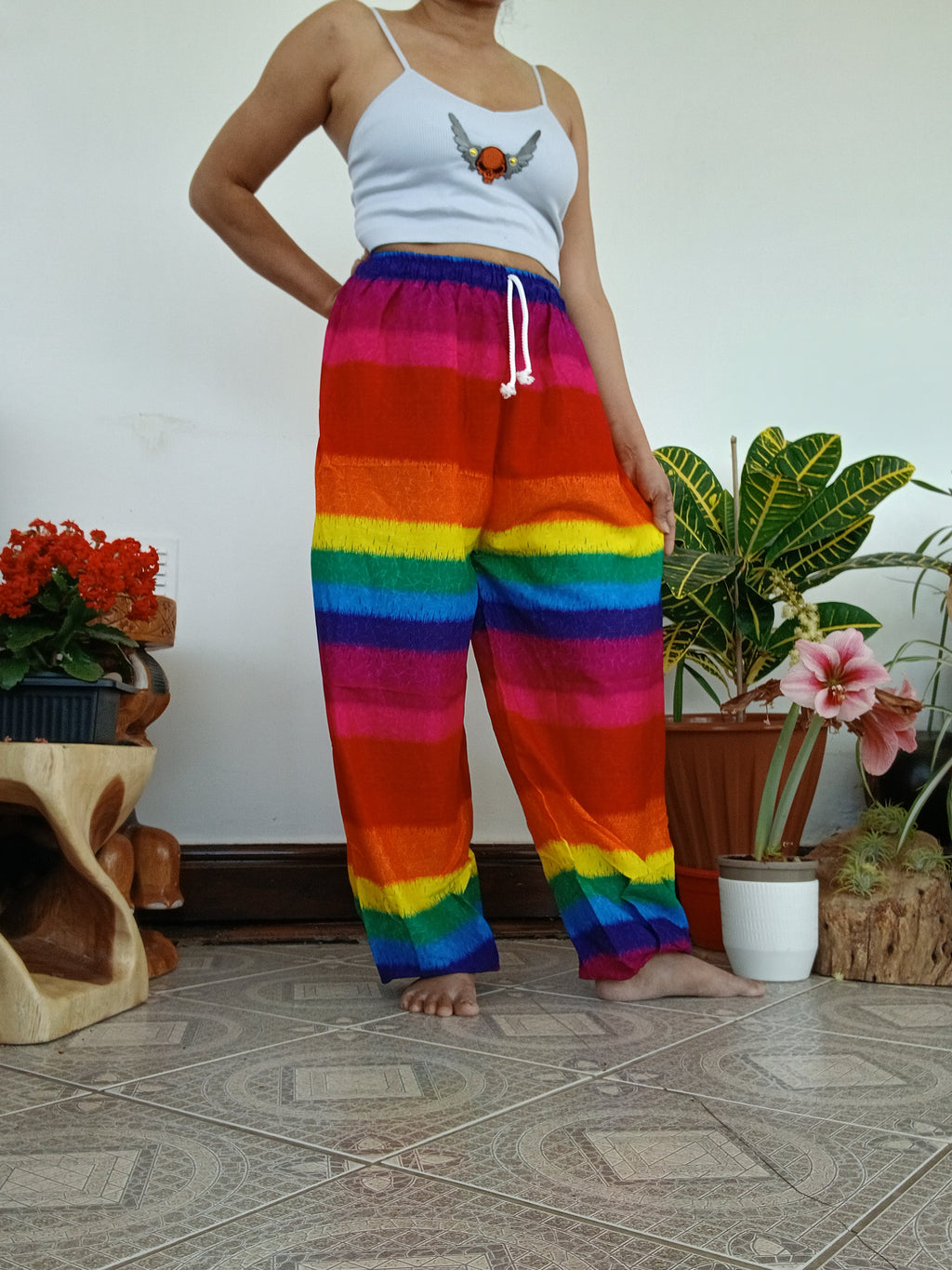 Rainbow Relaxed Fit Trousers – Handmade in Thailand for unisex One size fit 8-10-12