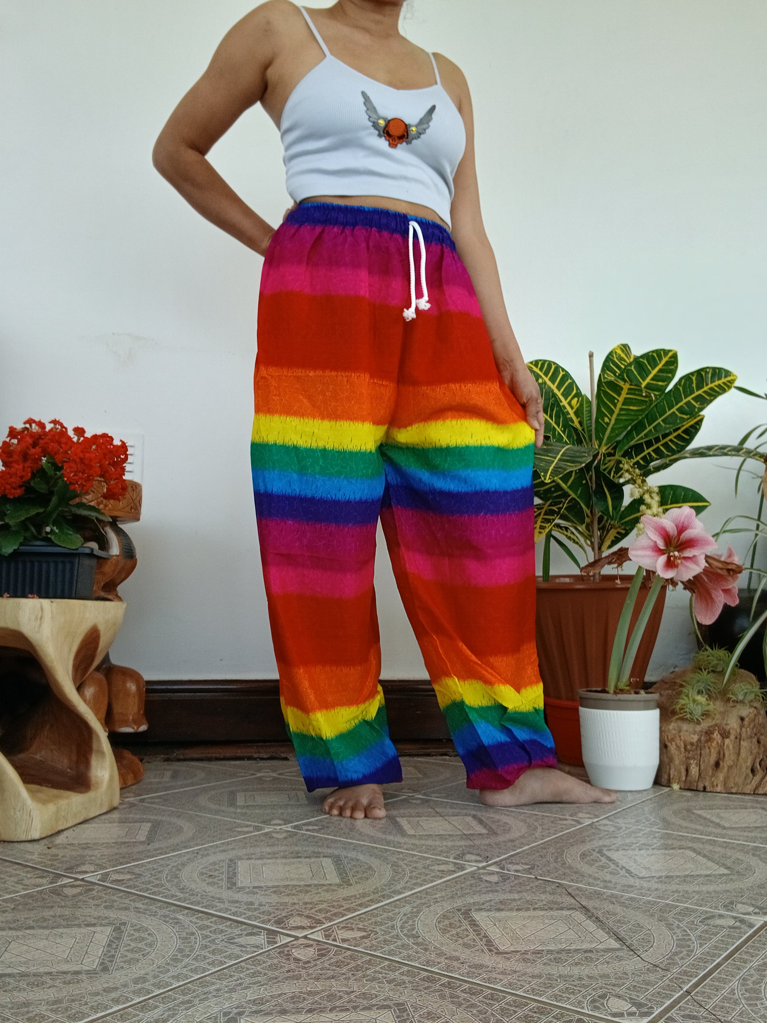 Rainbow Relaxed Fit Trousers – Handmade in Thailand for unisex One size fit 8-10-12