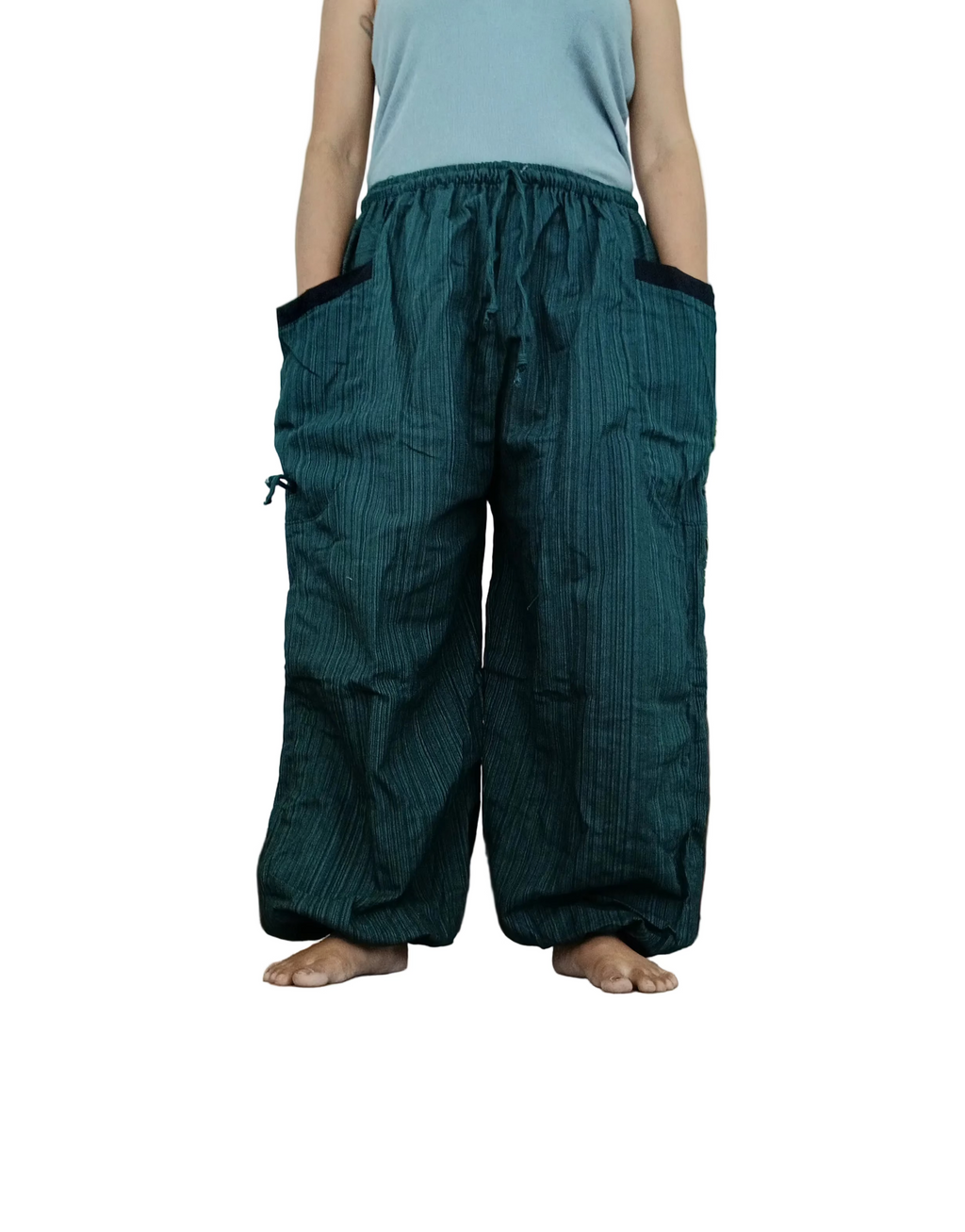 Cotton plain darkgreen baggy relaxed fit harem pants Boho with large side pockets One size fit 8-10-12