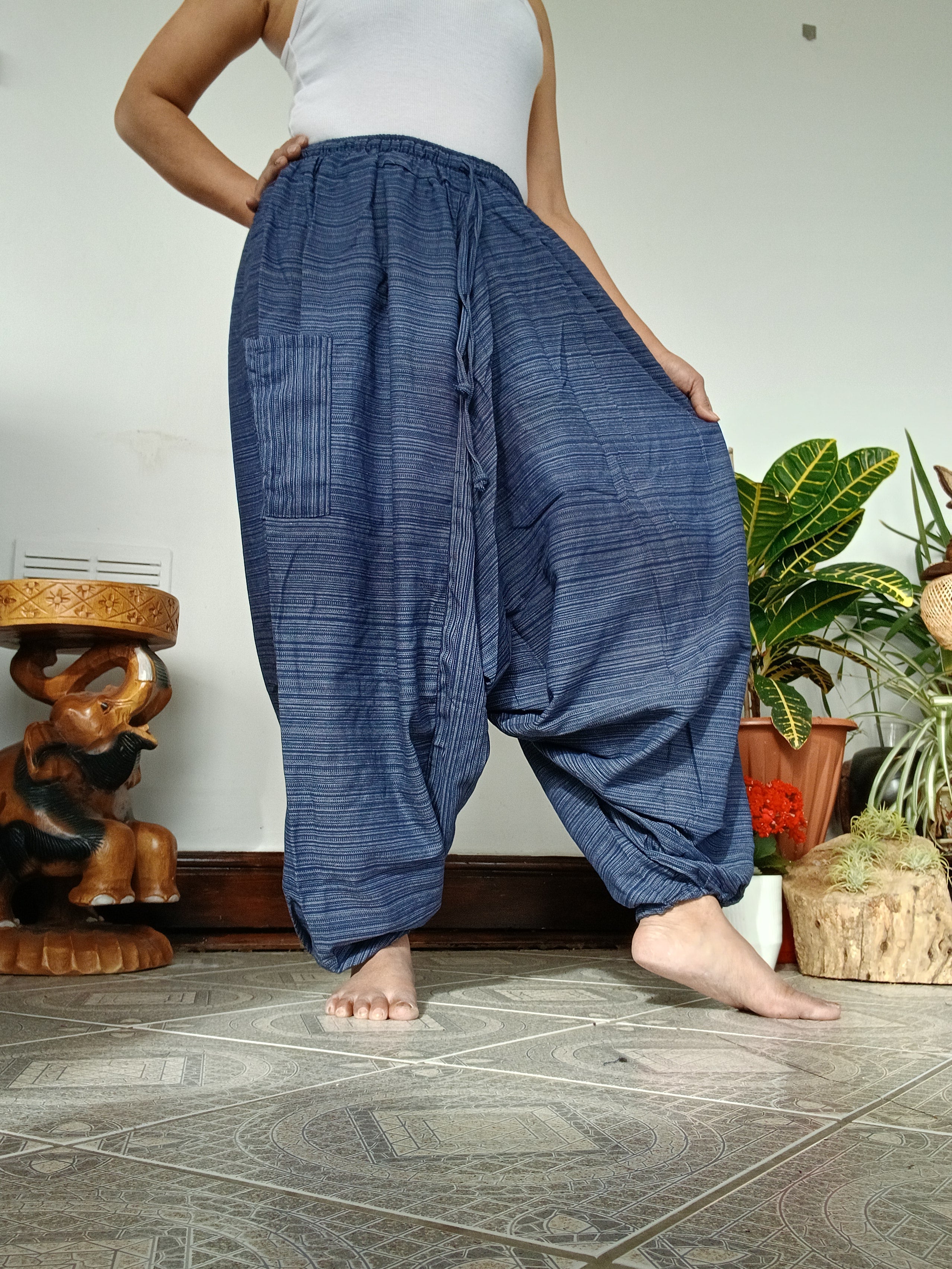 Cotton navy relaxed fit Boho wide leg harem pants hippie baggy yoga meditation trousers for unisex