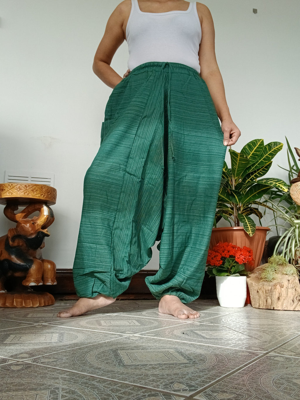Cotton Green wide leg harem pants Aladdin Genie hippie yoga meditation Boho trousers for unisex