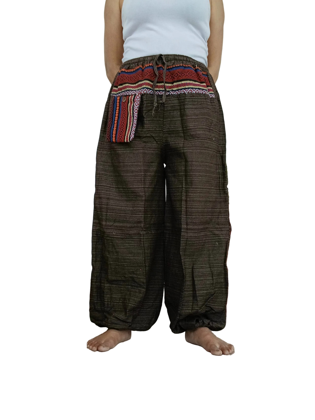 Unisex Brown cotton woven hippie Boho harem pants baggy relaxed fit trousers one size for S M L
