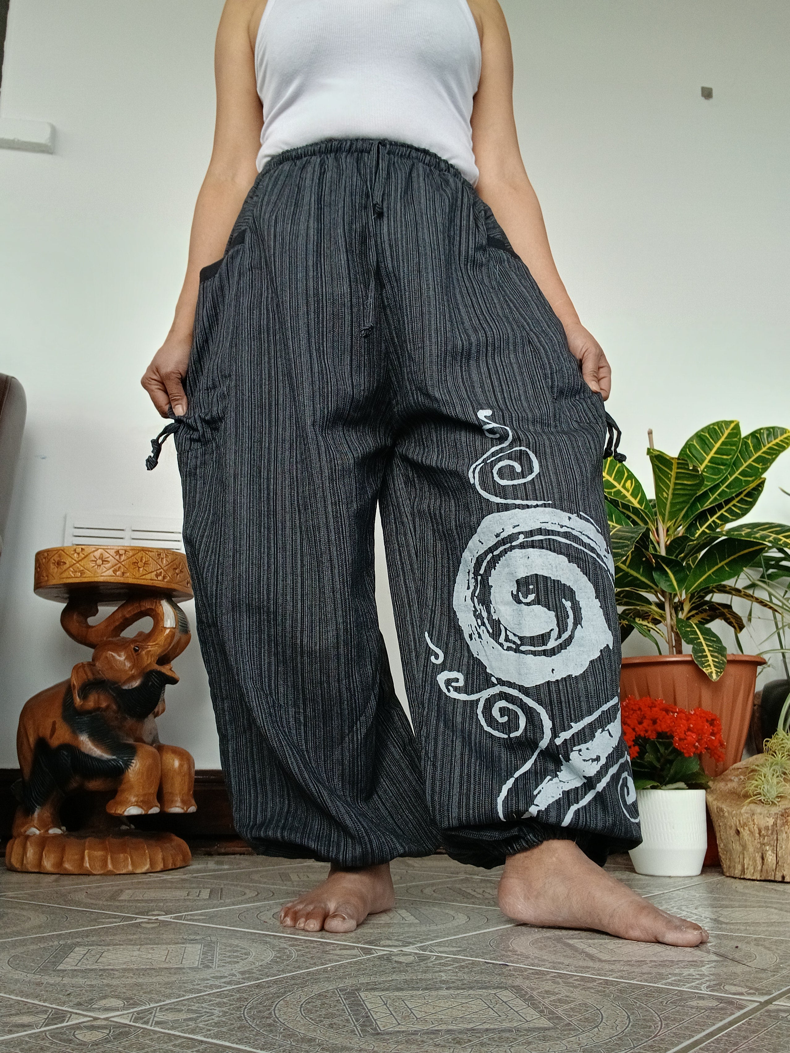 Cotton black baggy wide leg harem pants hippie Boho relaxed fit trousers joggers for unisex