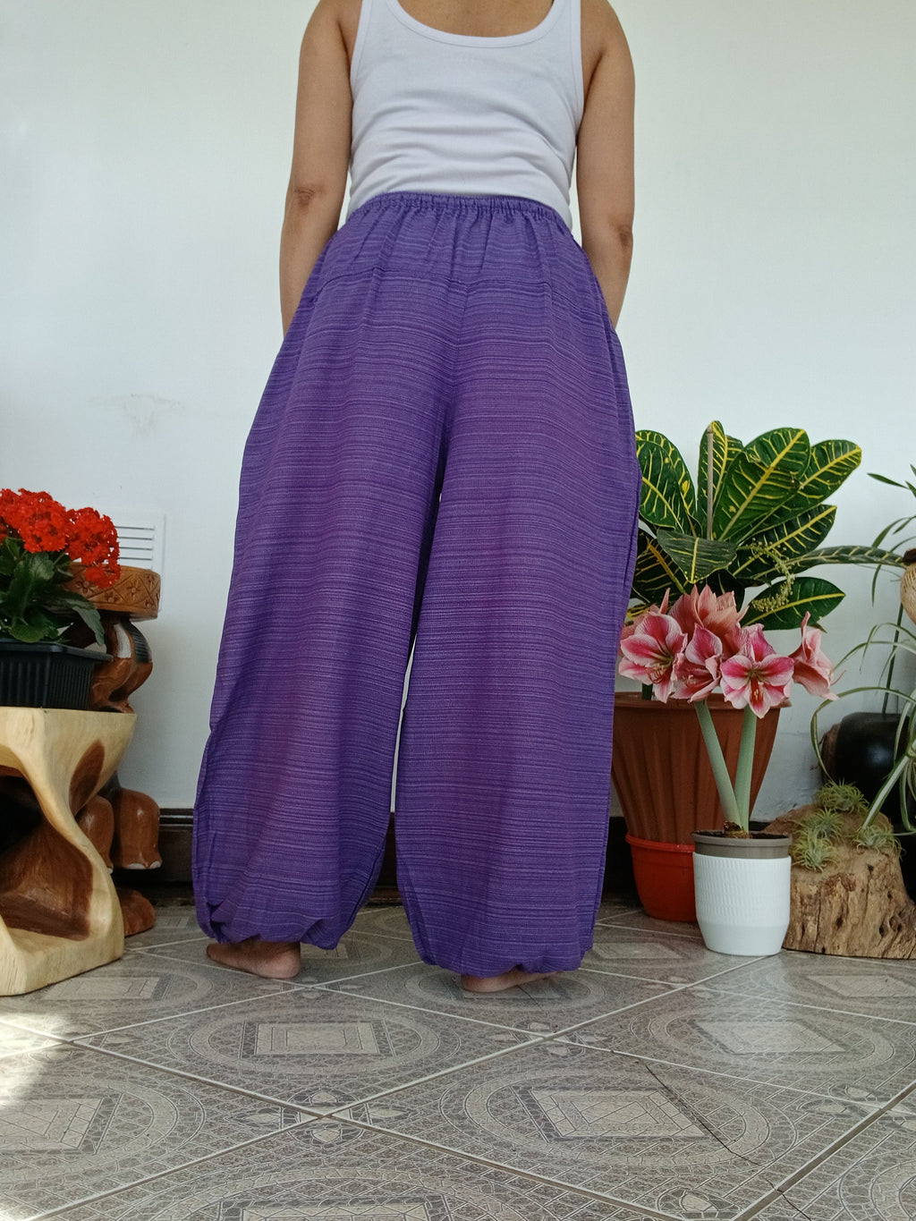 Cotton lavender boho baggy harem pants hippie loose-fit trousers one size fit 8-10-12