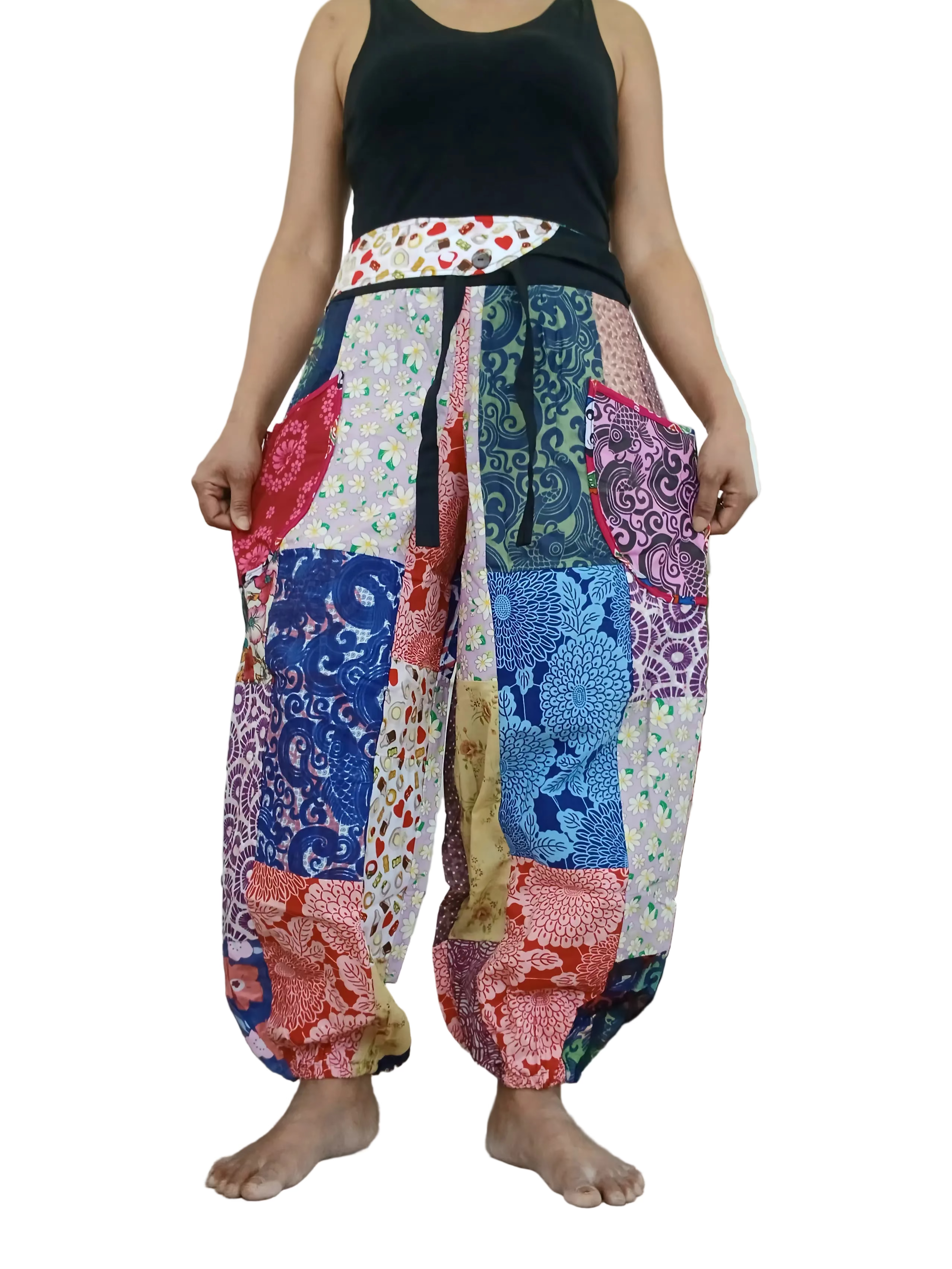 Multicoloured patchwork Boho baggy harem pants hippie baggy relaxed fit trousers one size fit 8-10-12