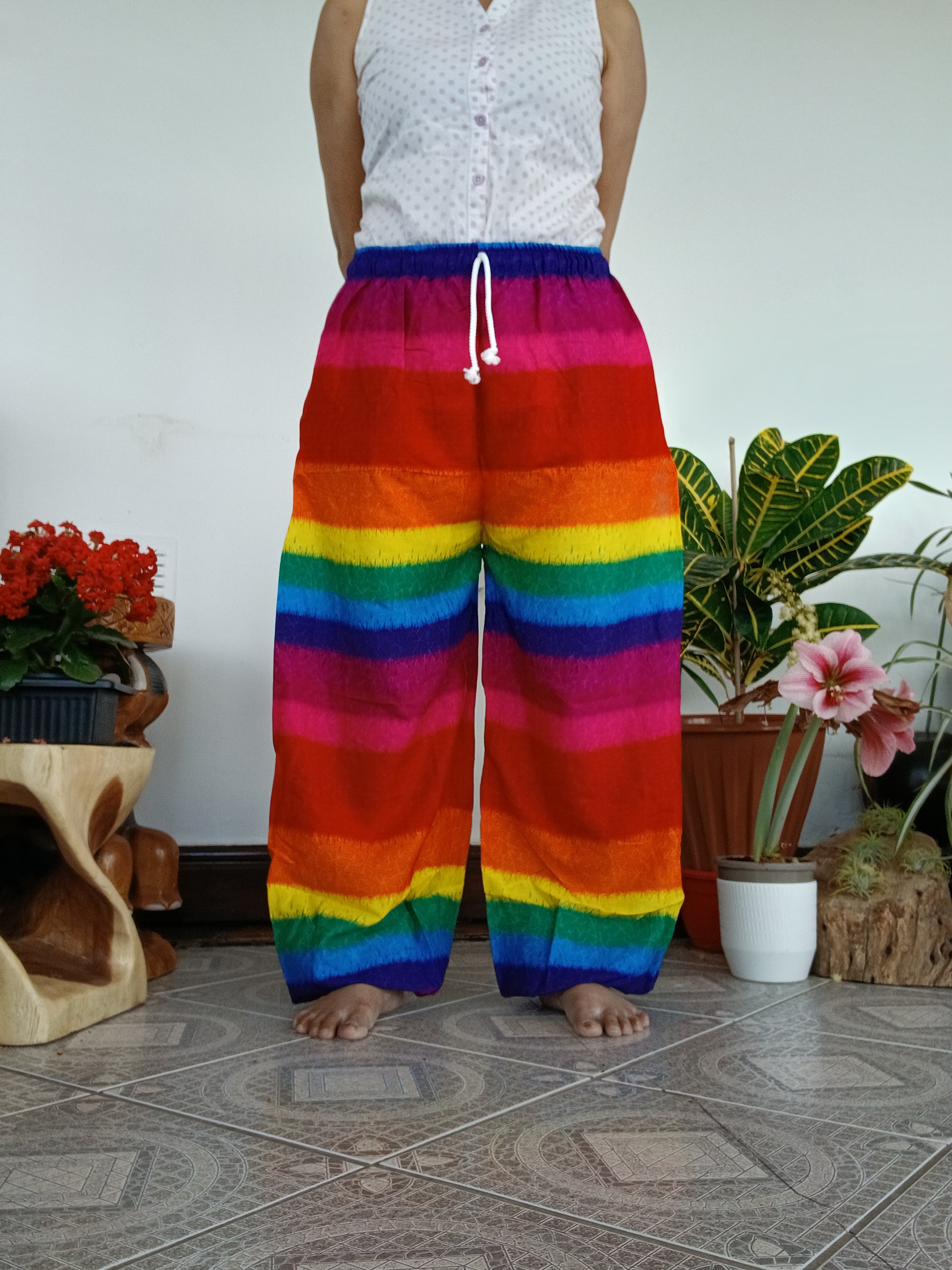 Rainbow Relaxed Fit Trousers – Handmade in Thailand for unisex One size fit 8-10-12