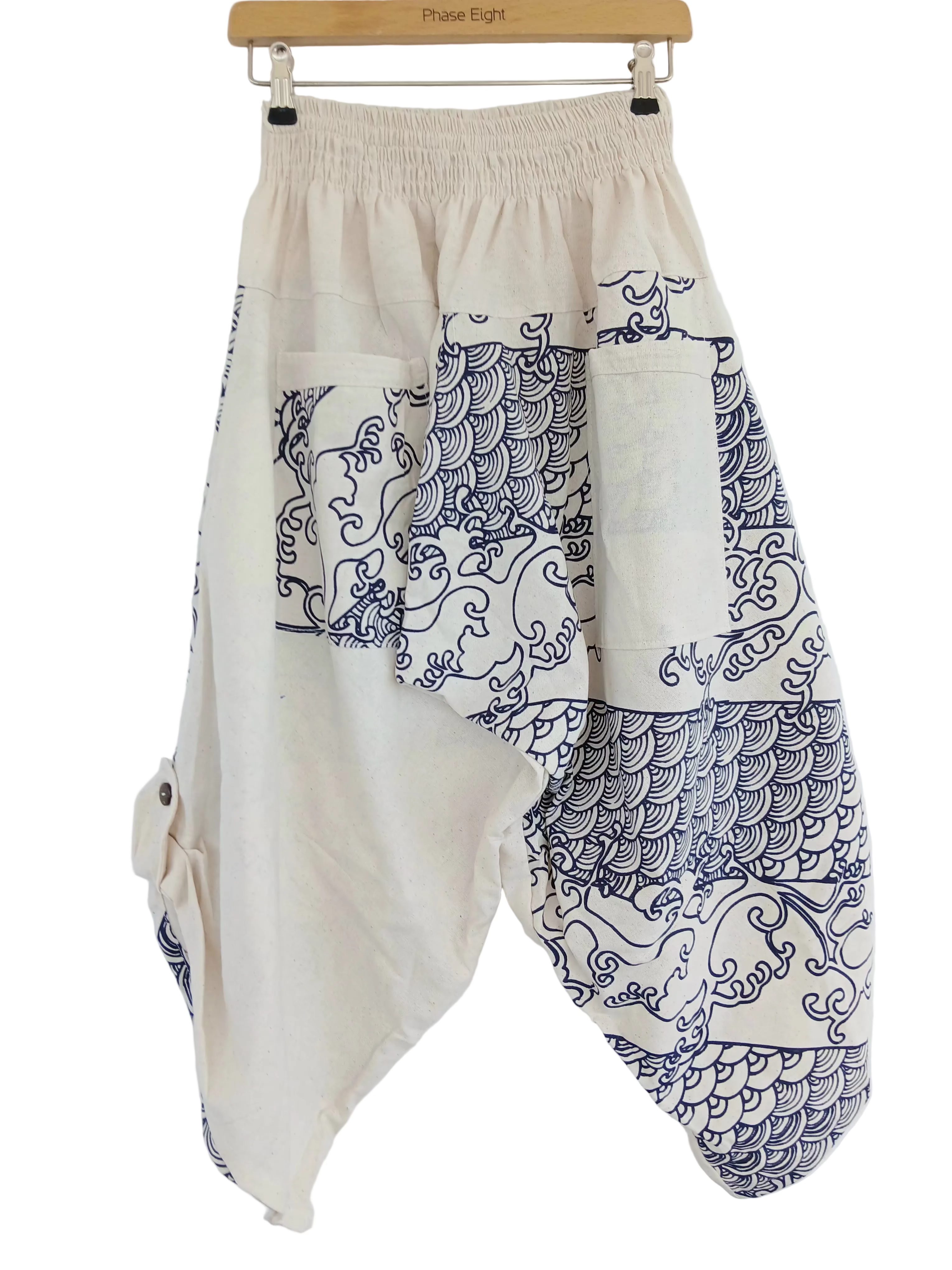 Cotton white cream harem boho pants Ninja Samurai Style trousers one size
