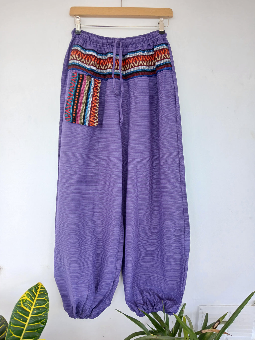 Cotton lavender boho baggy harem pants hippie loose-fit trousers one size fit 8-10-12
