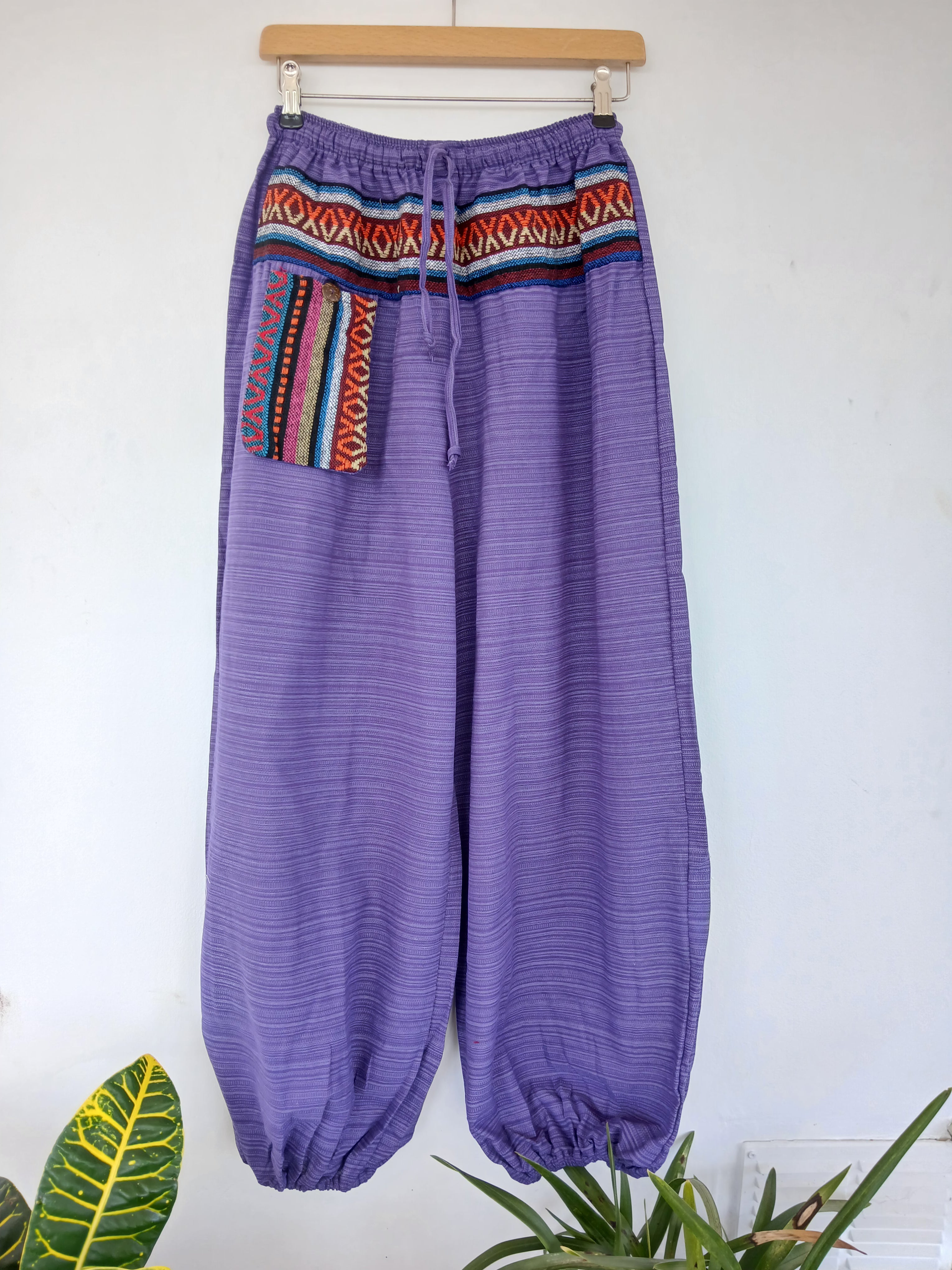 Cotton lavender boho baggy harem pants hippie loose-fit trousers one size fit 8-10-12