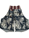Black Koi Fish Print Palazzo Harem Pants Wide Leg Split Skirt Hippie Trousers