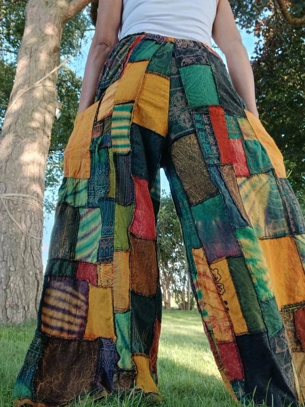 Bohemian Tie Dye Cotton Random Unique Patchwork Harem Pants Ladies Mens Trousers