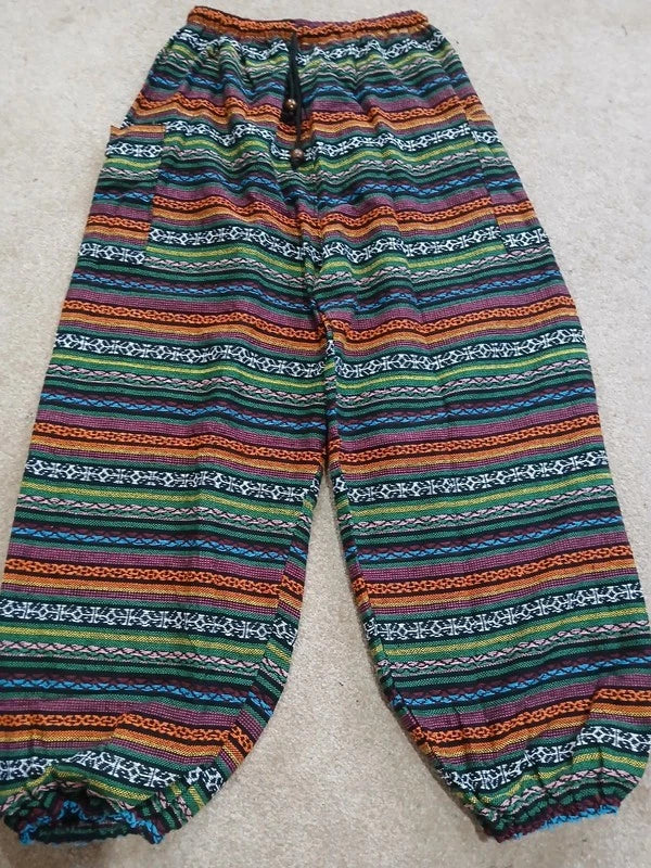 Cotton Woven Poofy Harem Hippie Pants Thai Tribe Bohemian Trousers Fits S M L XL