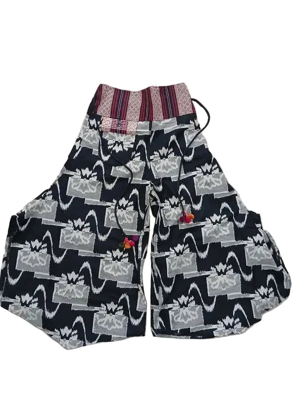 Black Grey Palazzo Wide Leg Harem Pants Bohemian Hippie Flower Trousers