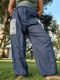 Blue Navy Cotton Harem Pants Baggy Hippie Summer Holiday Sun Trousers Size S M L XL