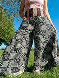 White Geometric Palazzo Wide Leg Black Thai Japanese Pants Baggy Harem Trousers